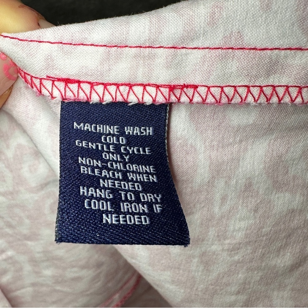 Chaps Keyhole Sheath Dress Cotton-Blend Preppy Pink/White Geometric 4 Resortwear - Picture 6 of 9